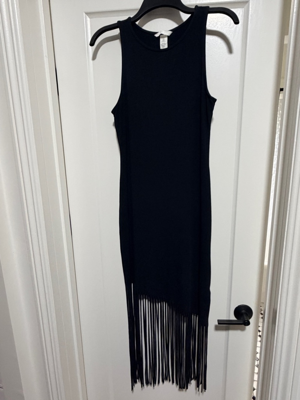H&M Black Sleeveless Fringe Midi Dress